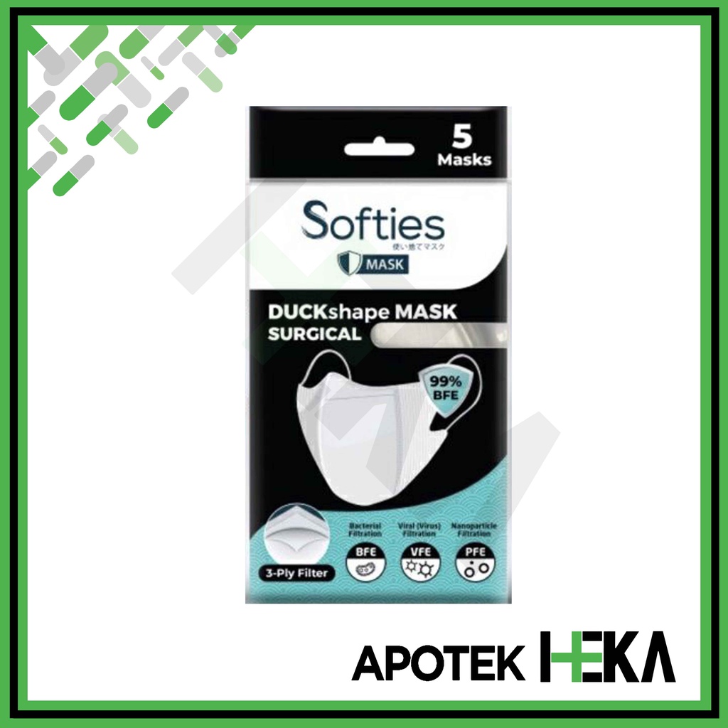 Softies Surgical Duckshape Mask Putih Sachet isi 5 - Masker 3 Ply (SEMARANG)