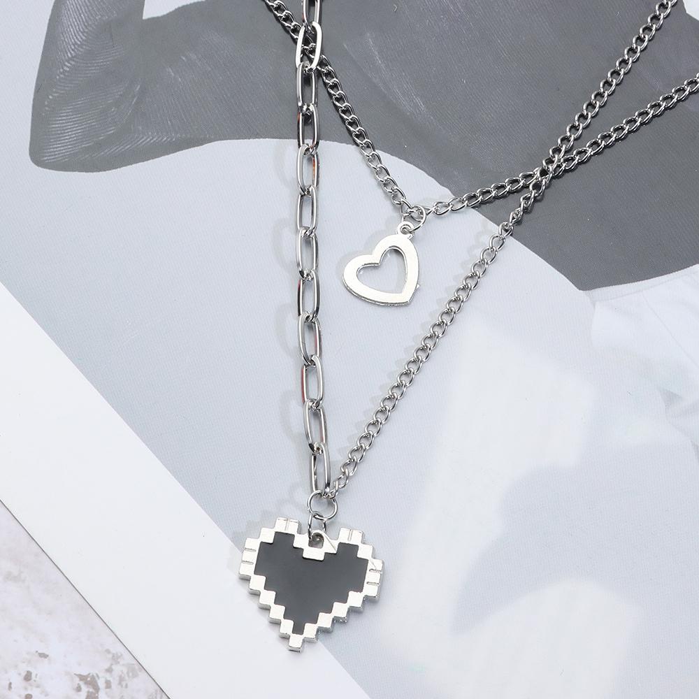 Lily Black Mosaic Love Necklace Trendy Perhiasan Hadiah Wanita Pria Kalung Rantai Double Layer