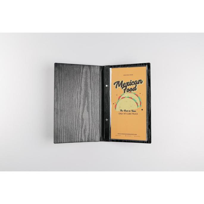 

BARANG BARU BUKU MENU TEKSTUR KAYU HITAM BAHAN VINYL