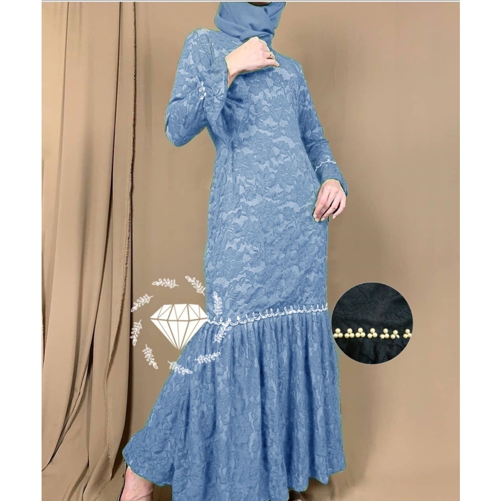 5 UKURAN M L XL XXL 3XL MAXY NURHALIZA DUYUNG FASHION PAKAIAN WANITA DRESS GAMIS MAXI BRUKAT PART 1 MS ADA VIDEO REAL-Biru
