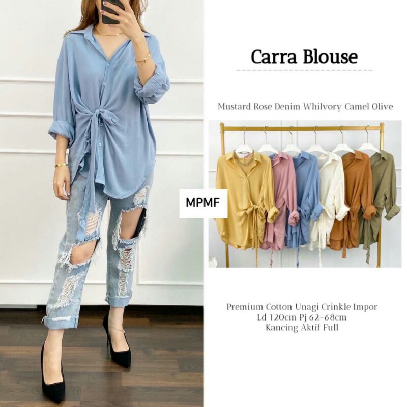 CARRA BLOUSE BY MPMF||PREMIUM COTTON UNAGI CRINKLE IMPOR LD 120 PJ 62-68 KANCING AKTIF FULL 120