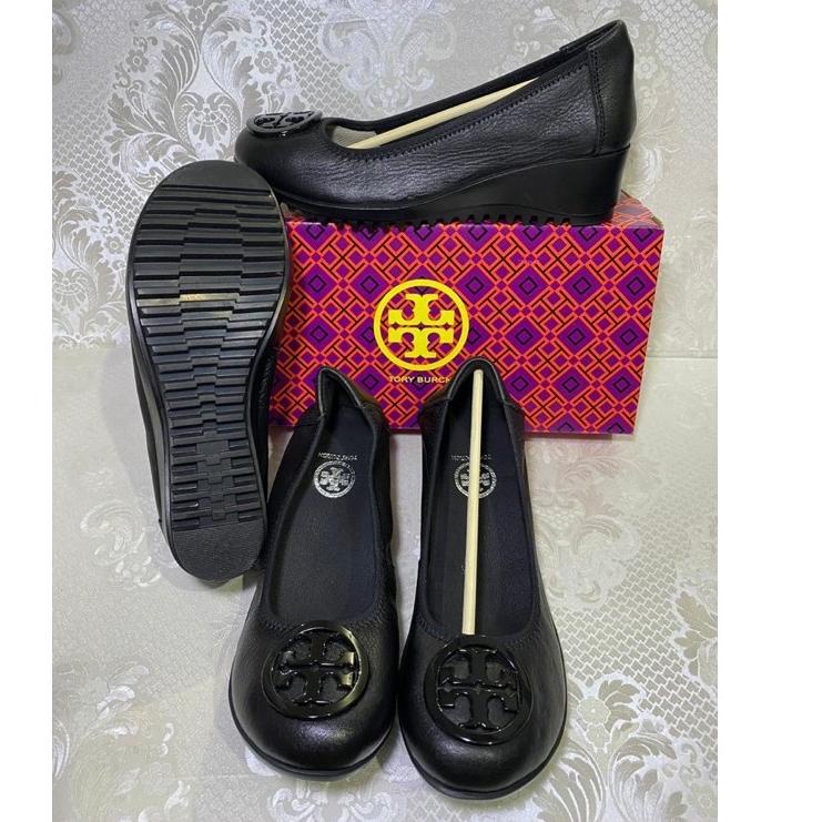 [KODE 8QHNL] sepatu wedges tory burch black TR318 / 318 sepatu kerja / hitam kulit asli