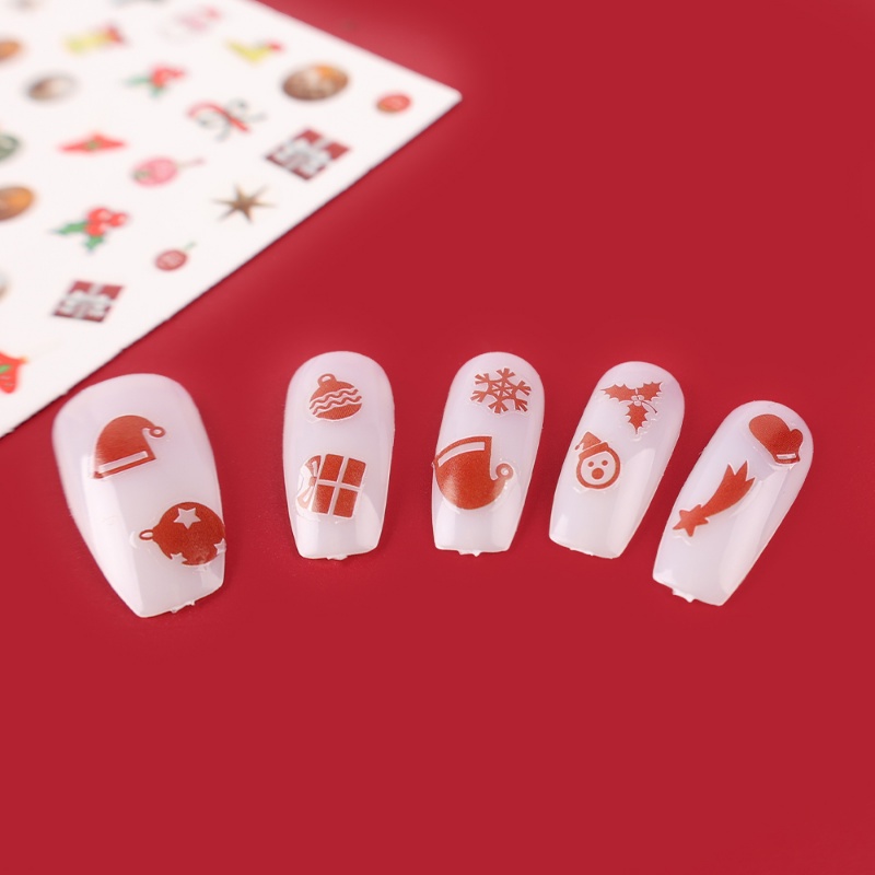 1 Lembar Stiker Kuku Motif Kartun Santa Claus Penguin Warna-Warni Untuk Nail Art