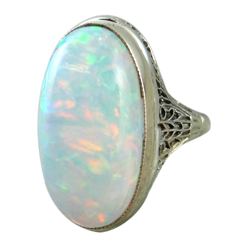 Hu Hu Hu Hu Hu Alat Bantu Pasang Kacamata♡ Cincin Wanita Hias Opal Imitasi Besar Gaya Vintage Untuk Pertunangan / Anniversary / Hadiah