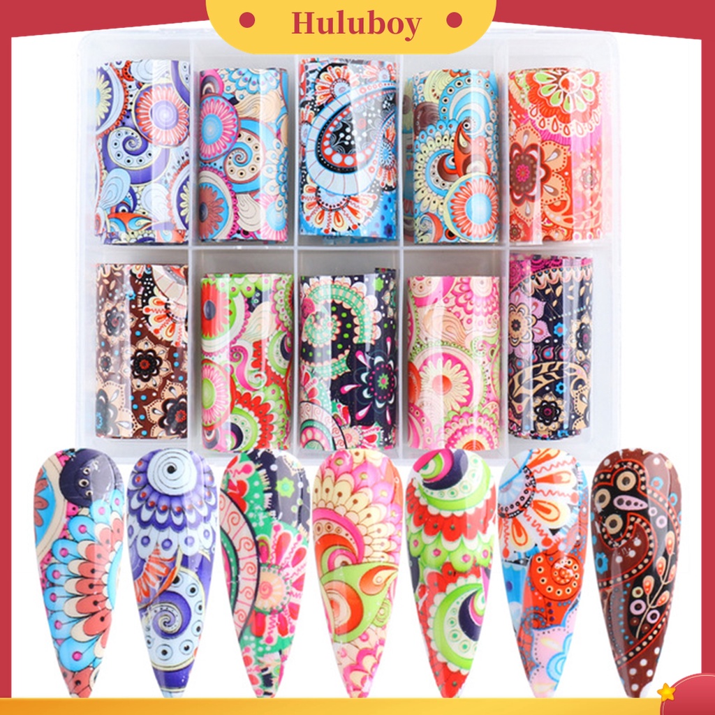 Huluboy Huluboy♡ 10pcs / Set Stiker Kuku 3D Motif Totem Gaya Etnik Retro Untuk Wanita