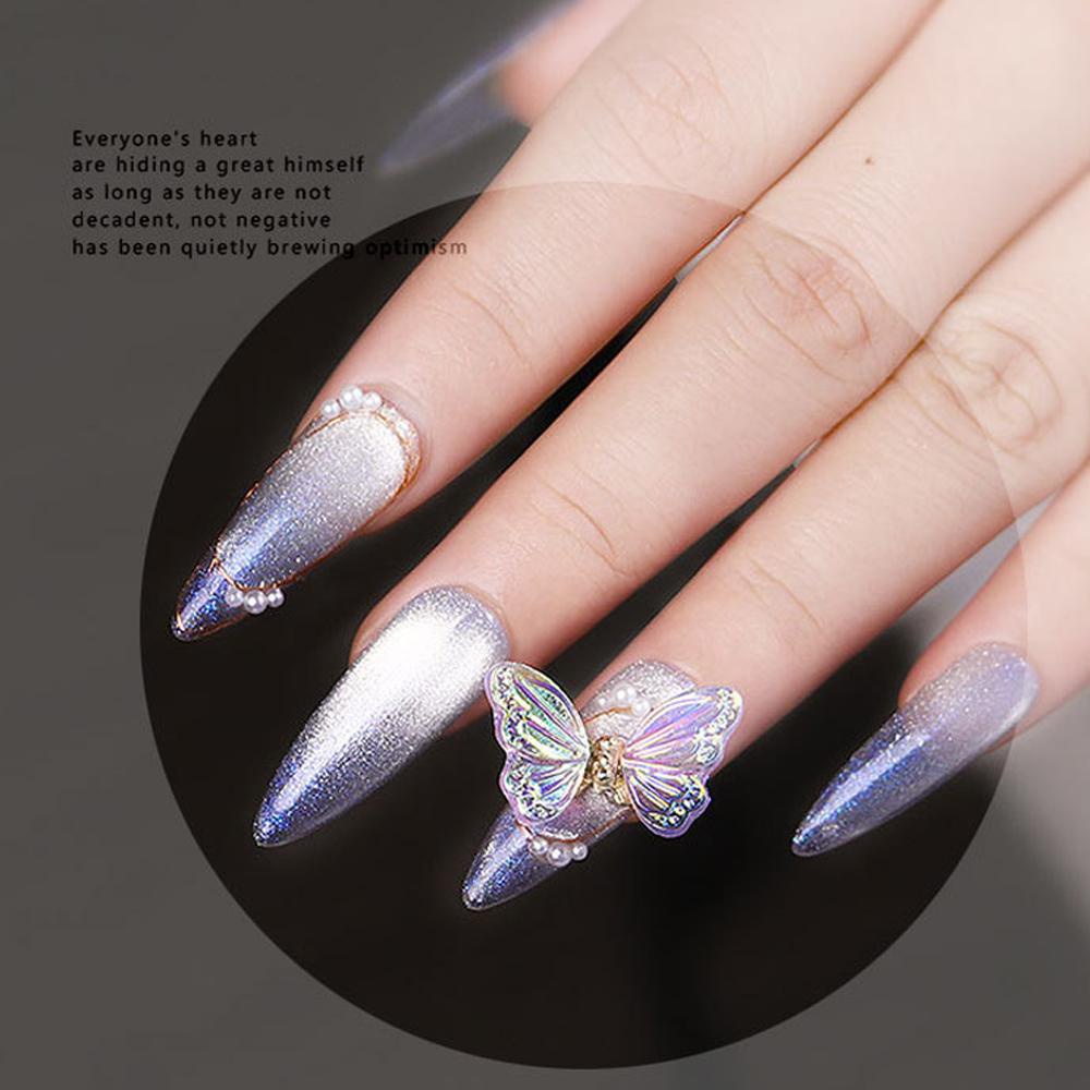 Needway   Butterfly Nail Art Charms Shiny Aurora Kupu-Kupu Zirkon Kuku Rhinestones