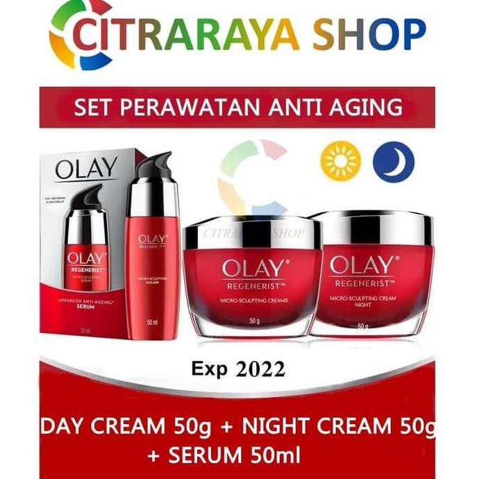 Terlaris OLAY SET MICROSCULPTING REGENERIST DAY CREAM + NIGHT CREAM + SERUM