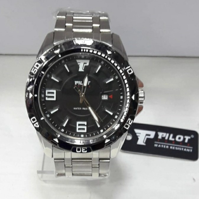 jam tangan pria rantai sport pilot tanggal - putih hitam