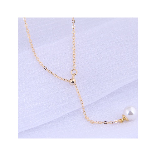 LRC Kalung Fashion Golden Pearl Pendant Tassel Alloy A62453