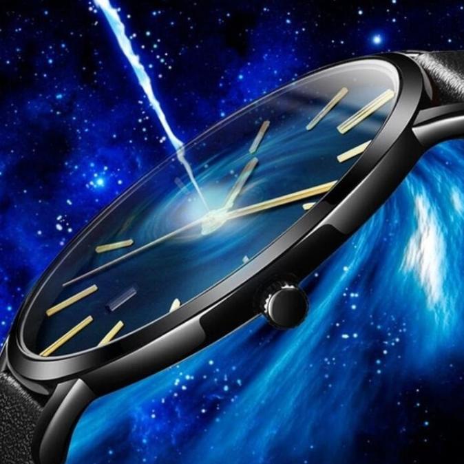 COD Jam tangan pria bisnis arloji tahan air ultra tipis tali kulit oto