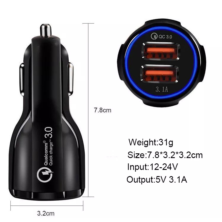 Charger Mobil Fast Charging 2 Ports USB 6A Car Charger Qualcomm Quick Charge 3.0 Mobile Phone Charging Adapter