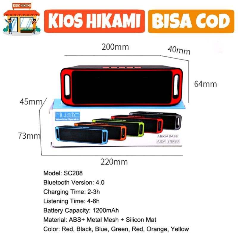 Speaker Bluetooth Megabass Stereo A2DP S208 Multimedia Portable Wireless Murah COD-2