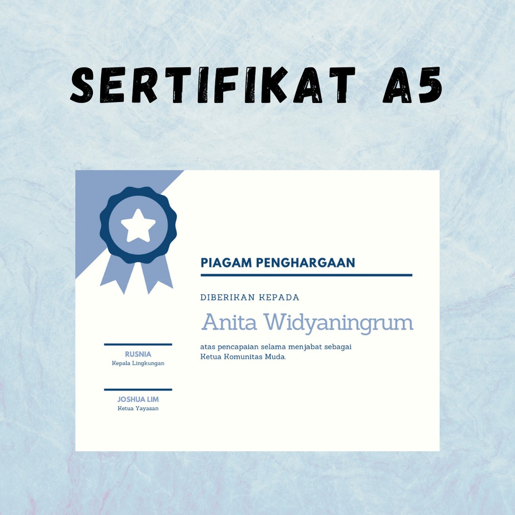 SERTIFIKAT A5 - Cetak / Print / Custom Desain Sendiri Murah
