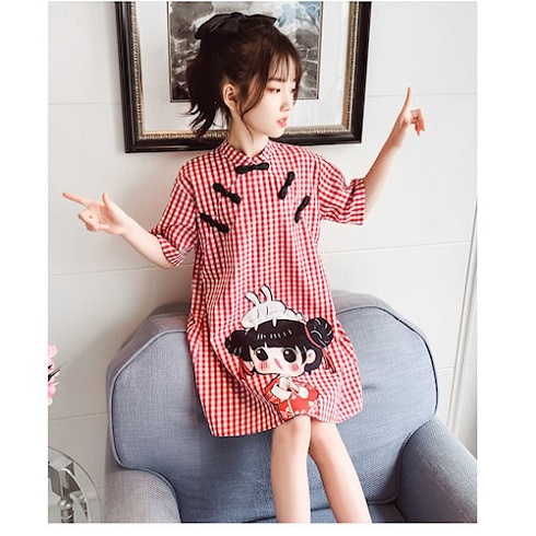 Baju anak Dress Lengan Pendek Motif Kotak Kotak Import K48