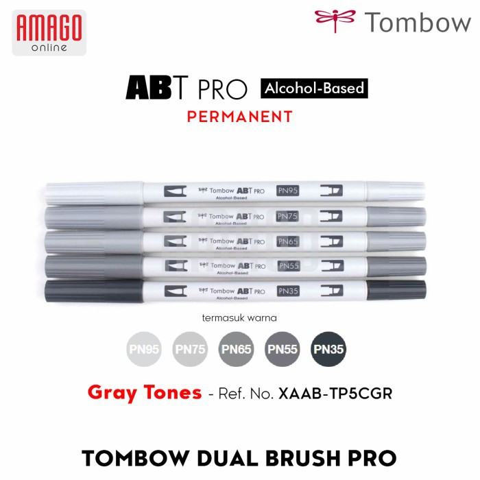 TOMBOW Dual Brush Pen ABT PRO - GRAY TONES - 5 packs - XAAB-TP5GR