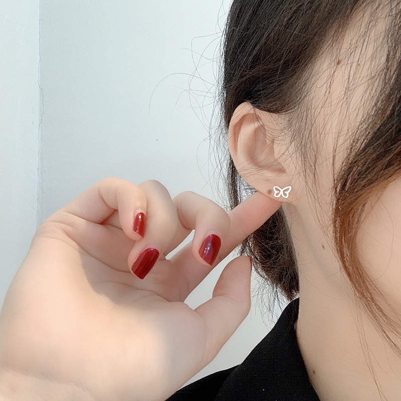 Roselife 1 Pasang Anting Tusuk Sterling Silver 925 Desain Kupu-Kupu Hollow Anti Alergi Untuk Wanita