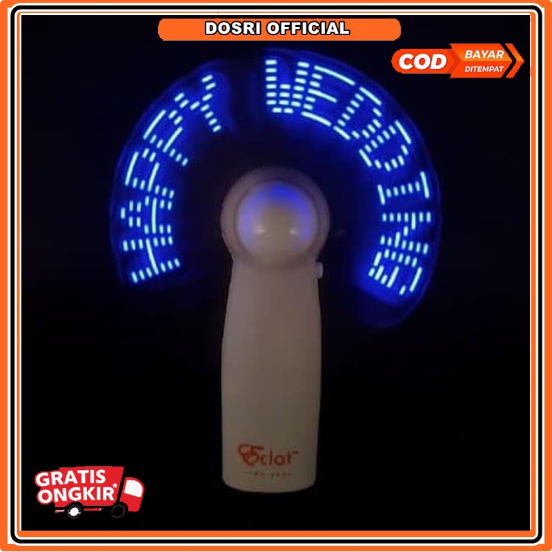 [ BISA COD] LED MINI FAN DENGAN PESAN SOUVENIR PERNIKAHAN HAPPY WEDDING ECLAT BIRU