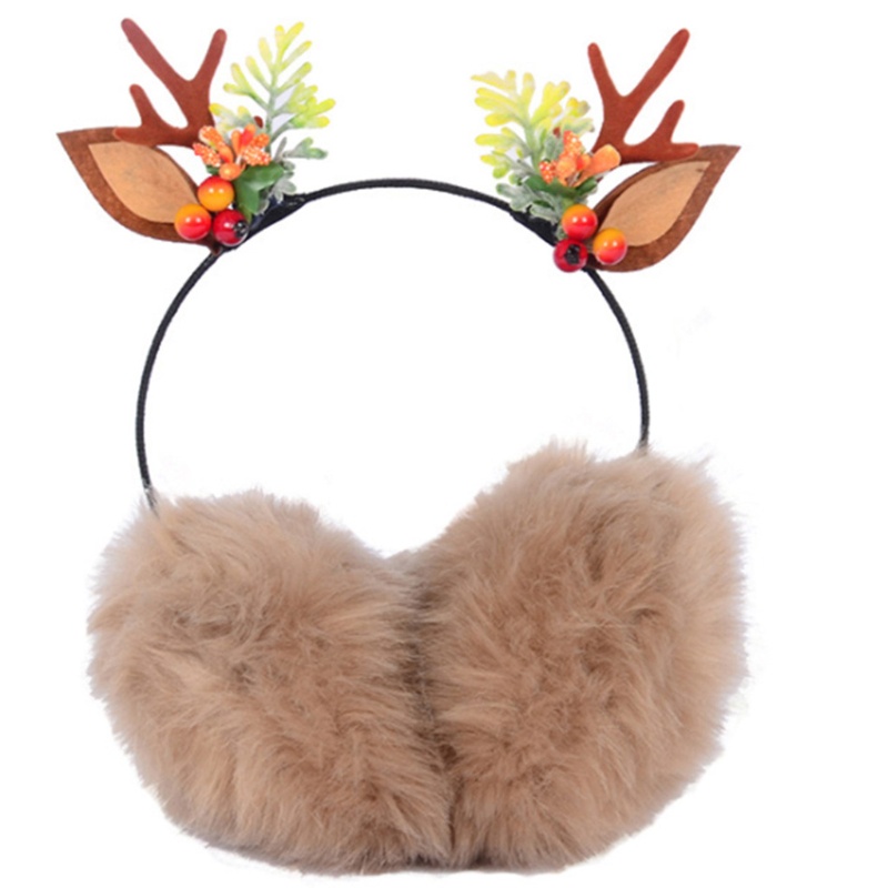 Earmuffs Penghangat Telinga Desain Tanduk Rusa Natal Bahan Fleece Untuk Anak