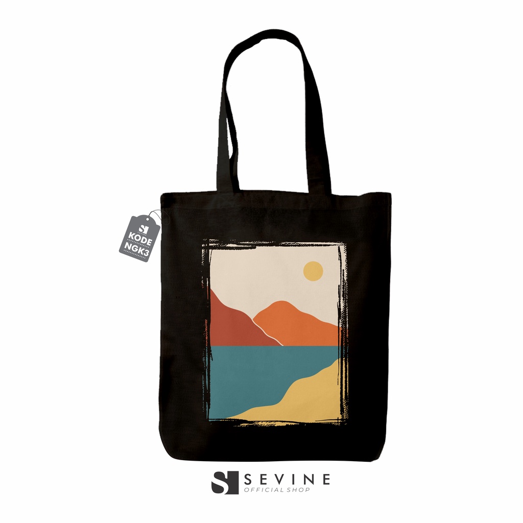 Sevine Totebag Tas Wanita Tote Bag Resleting Drill Abstrak Watercolour Nordic Aesthetic Black Series - NGK 3