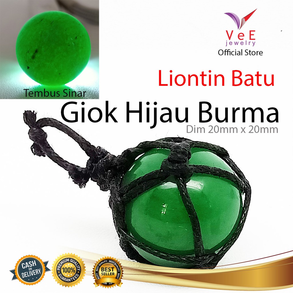 Liontin Batu Giok Burma Hijau Asli 20mm - VeE Liontin Kesehatan Anti Virus