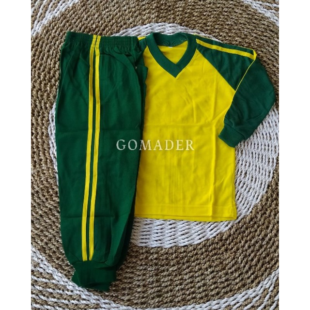 Setelan Seragam Olahraga Sekolah Anak Paud/TK/SD/MI Hijau Kuning V