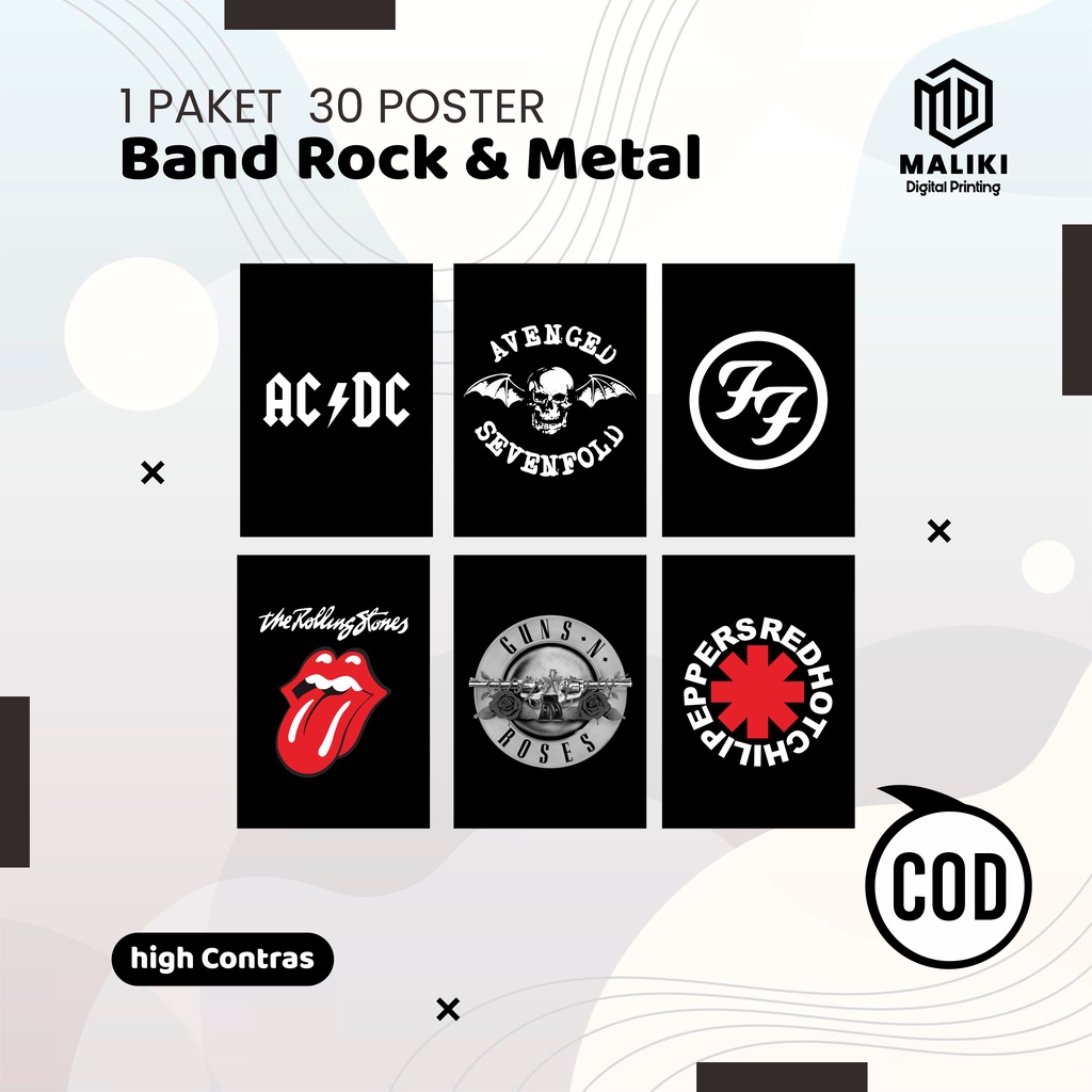 POSTER LOGO BAND BARAT Rock / Pop / Punk / Meta l/ ukuran A6