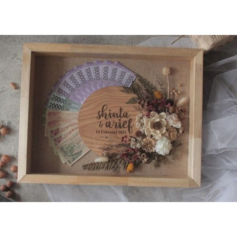 CUSTOM MAHAR PERNIKAHAN TERRARIUM HEXAGON MAHAR UANG MAHAR RUSTIC KEKINIAN BINGKAI 3D LASER CUTTING 