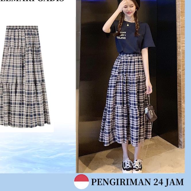 ۝ Rok Kotak Kotak highwaist/Rok Korean Style Rok lipit Rok Kotak Kotak Panjang Rok plisket ◌