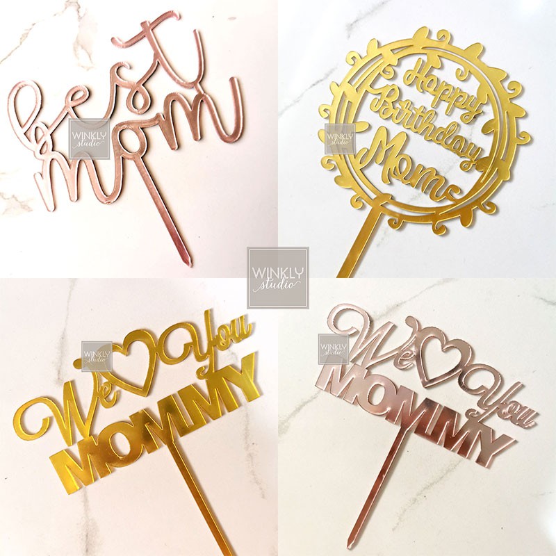 Acrylic Cake Topper Happy Birthday Mommy / Topper Akrilik Kue Ulang Tahun / Kue Tart Mama Ibu