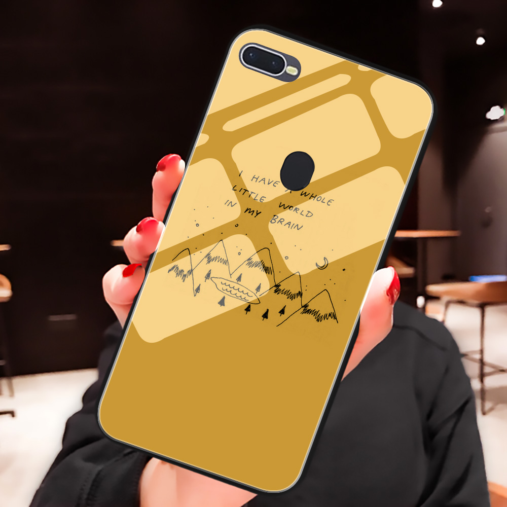 Case Tempered Glass Motif Print Estetik Kuning Untuk Oppo A5 A9 2020 A1K A83 A72 A59 A92 Reno 2 2f 2z Fy120 Shopee Indonesia