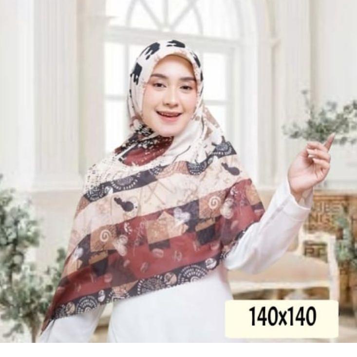 Hijab syari jumbo| jilbab Segi Empat Motif Printing | Syar i Scarf Voal Premium Etnik Series ukuran 140 x140 ➲ ★★★