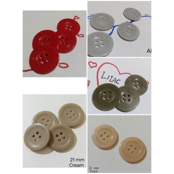(12 Biji) KANCING BAJU PLASTIK WARNA UKURAN 21 MM