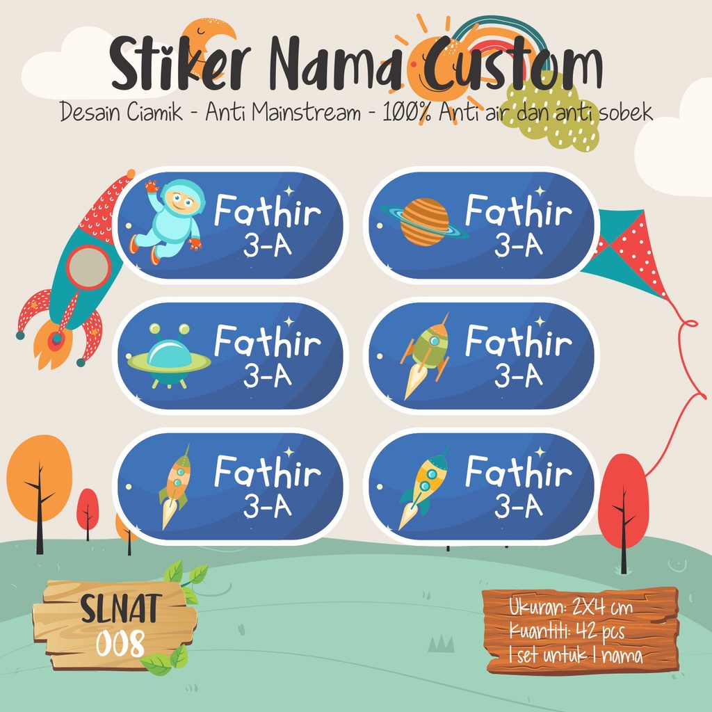 

Infinity Label Stiker Nama Anak Tas Sepatu Buku Sekolah Baju Botol SLNAT-008 Desain Anti Mainstream 2x4cm Waterproof 42pcs