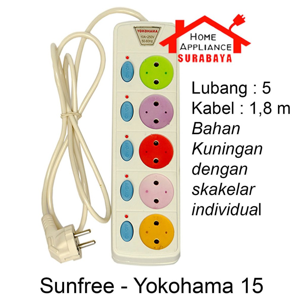 Stop Kontak Saklar SNI Kabel Panjang 1.8 Meter 3 4 5 Lubang Sunfree Yokohama 13 14 15