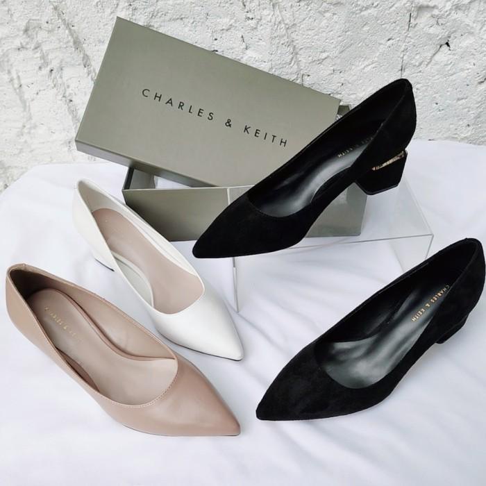 Heels Sepatu Cnk Basic Plated Heels 1854 Wanita Charles Keith Import Ori Hak