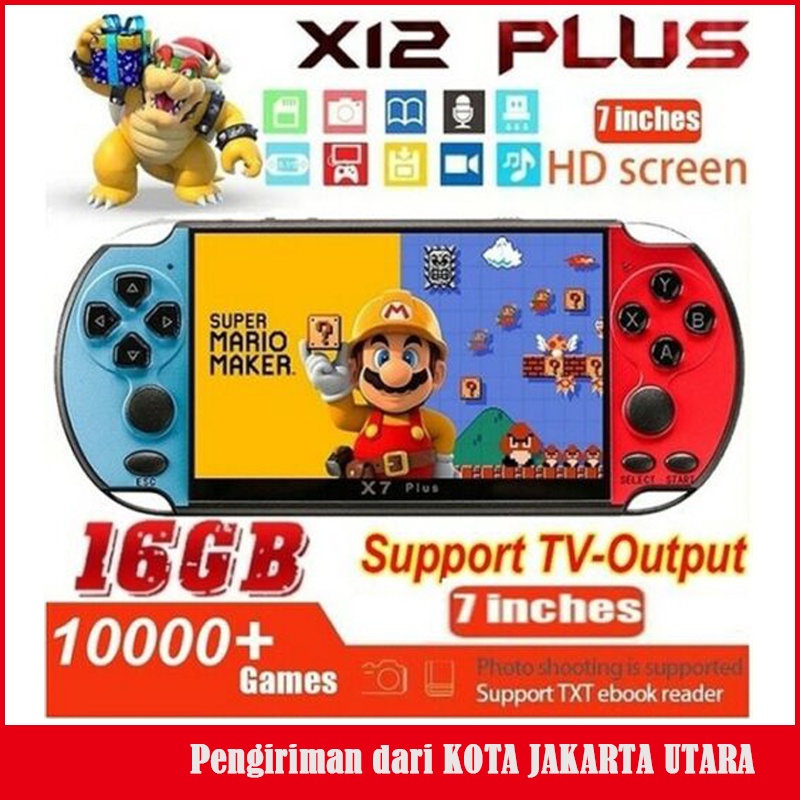 [Ready Stock] X12 Plus 7 &quot; Game Retro Built-In 1000 + Game Layar 16G Dengan Dual Rocke Joystick Mini Video Player