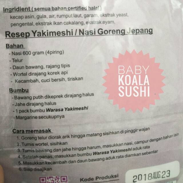 WARASA Yakimeshi Nasi Goreng Jepang Instan 48 ml Halal │ Bumbu Nasgor