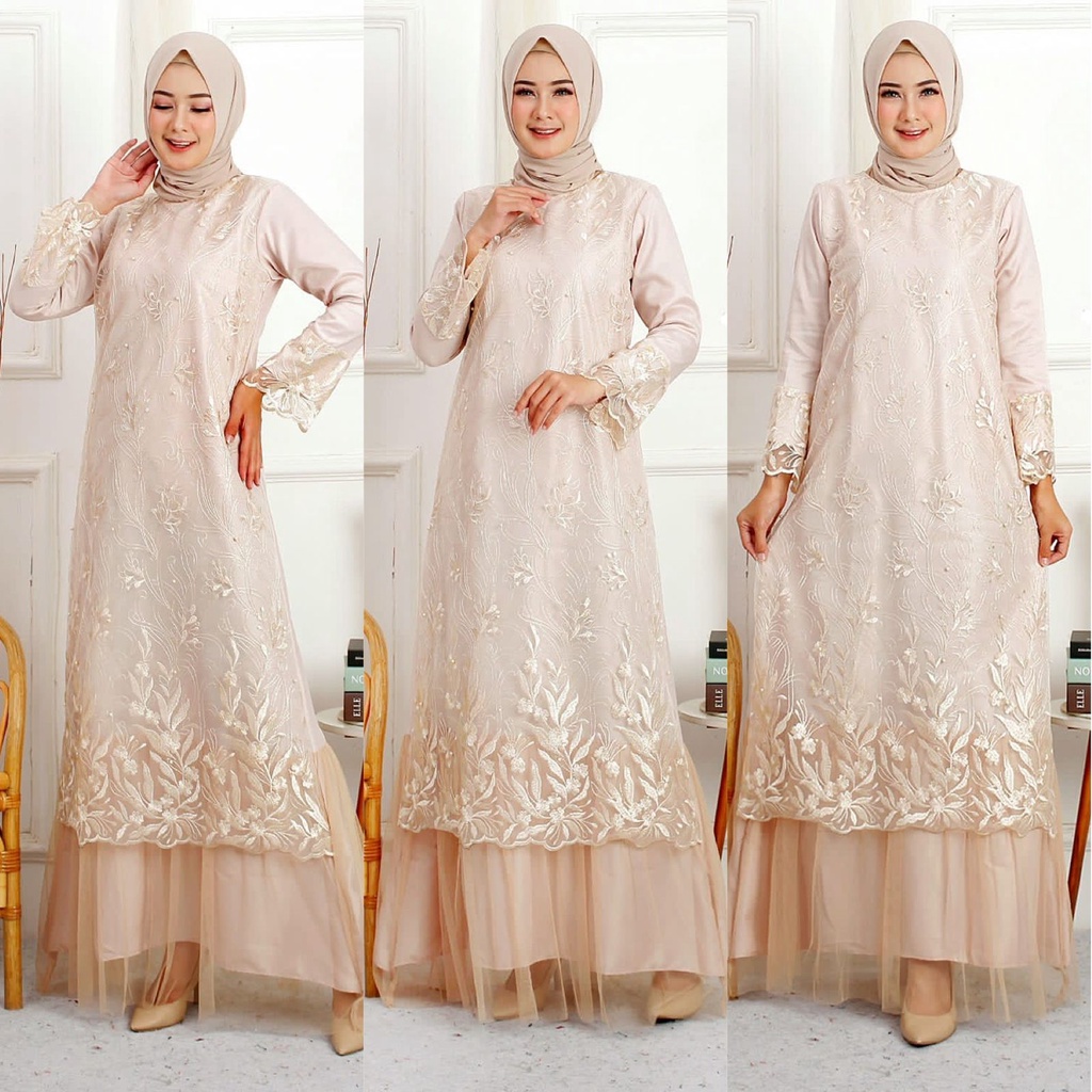 (RealPict) GAMIS NAZWA MAXI PESTA BRUKAT TILLE / GAMIS BROKAT TILE / GAMIS KONDANGAN / GAMIS LEBARAN / MAXI DRESS MUSLIM / FASHION MUSLIM / LONGDRESS BRUKAT TULLE / GAMIS SIZE M L XL