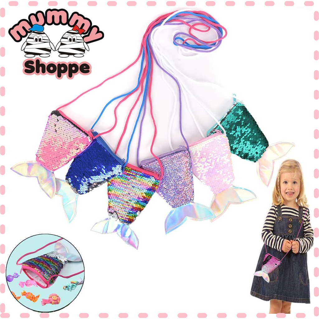 tas selempang koin anak model mermaid / tail sequins coin purse