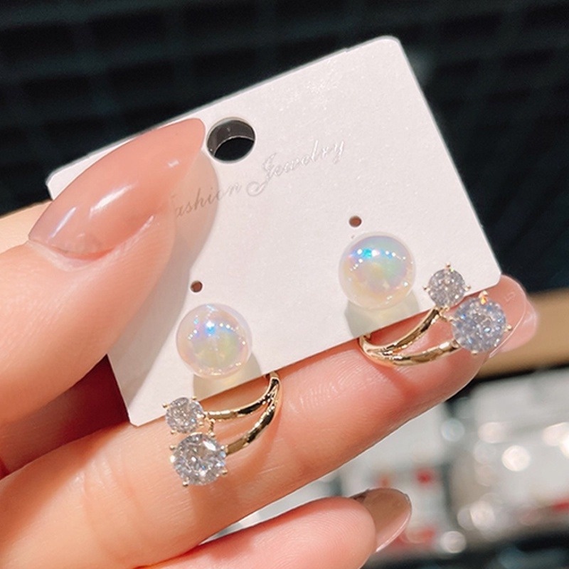 Anting Tusuk Gantung Desain Mermaid Hias Mutiara Zircon Gaya Korea Untuk Wanita