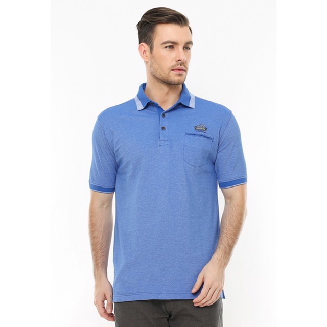 Kaos Kerah fashion Lgs Johnwin katun kerah kontras Biru