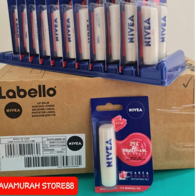 『NEW YEARS』 Nivea Melt- In Moisture Care and Color with Natural Oil 4,8g (Lip Blam Merah) ✔