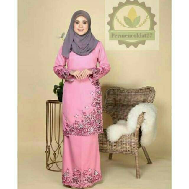 Original Kain bakal baju kurung bordir kerancang motif mawar Bukittinggi