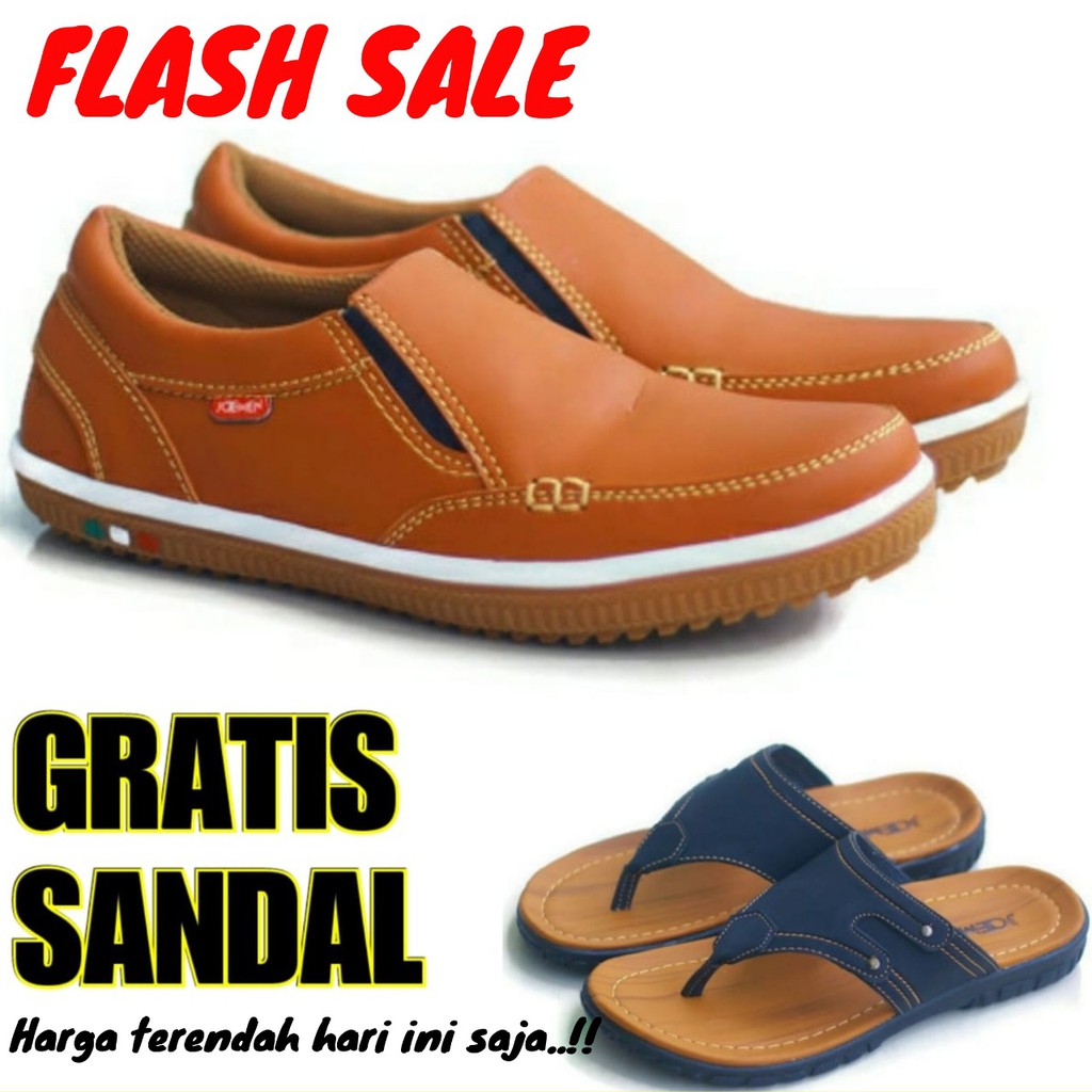 BUNDLING SEPATU KULIT JOEMEN  J 21 FREE SANDAL 03 TAN HITAM 