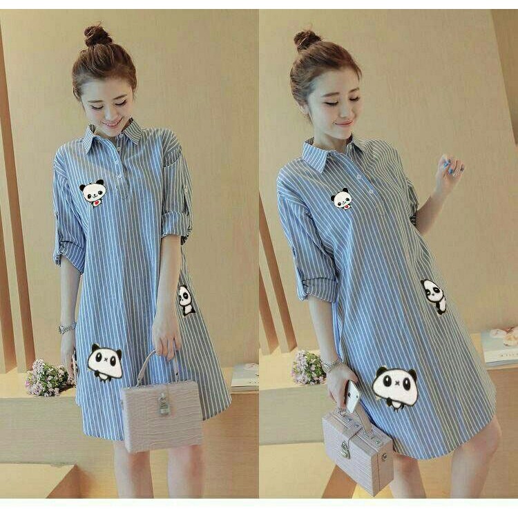 B0101 03 Dress Stripe Panda ODEL pakaian tanah abang pgmta grosir ecer jumbo dress kasual