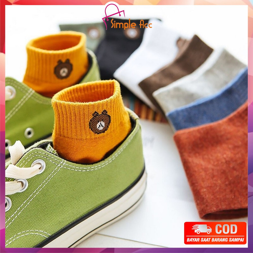 ~COD~DO-P32-33 Kaos Kaki Dewasa Pendek Kaus Kaki Wanita Pria Motif Brown Kaos Kaki Ankle Korea Daisy-6