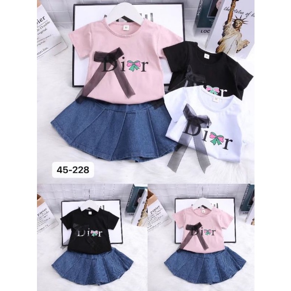 Baju anak perempuan setelan sentence dior ribbon import