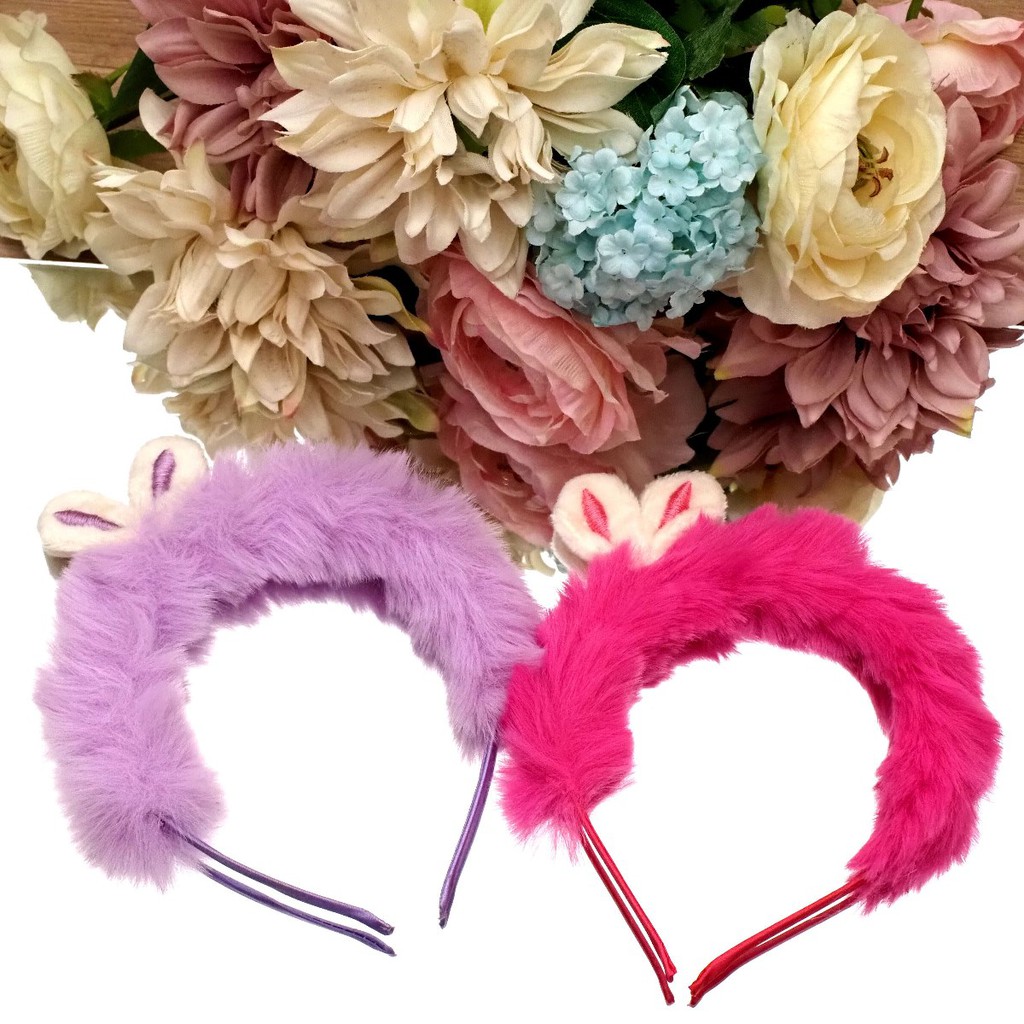 Bando Little Rabbit Full Bulu Halus Lembut Bando Pompom Kelinci Cute Fashion Korea Wanita Aksesoris Rambut Anak Perempuan Murah Berkualitas