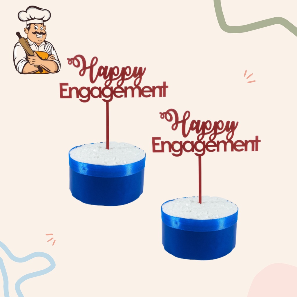 Hiasan Kue / Topper Happy Engagement Merah