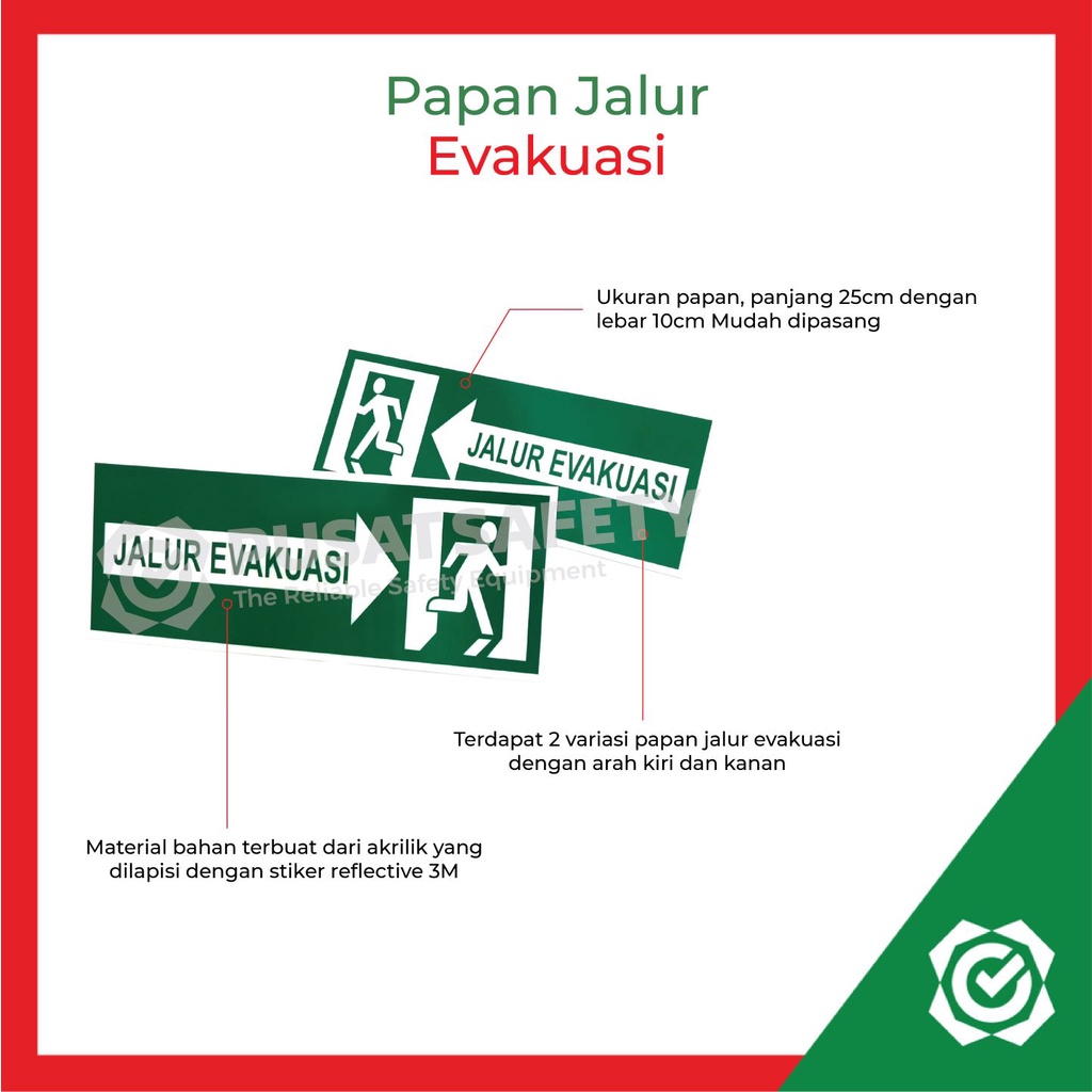 Safety Sign K3 Plat Jalur Arah Rambu Evakuasi